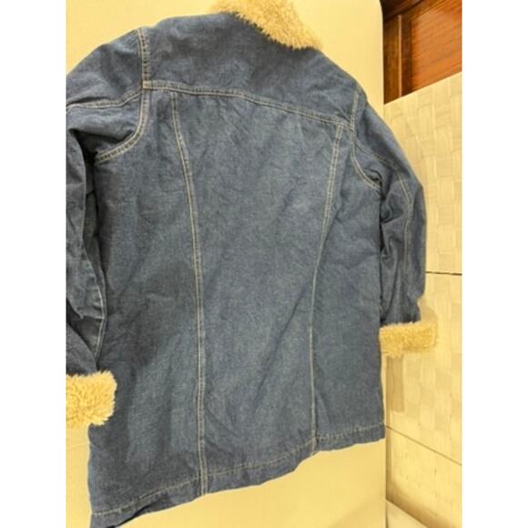 "LIZ CLAIBORNE" Vintage Faux Fur Jean Jacket Y2K HIppie Grunge  XL Chore Gypsy - Picture 8 of 8